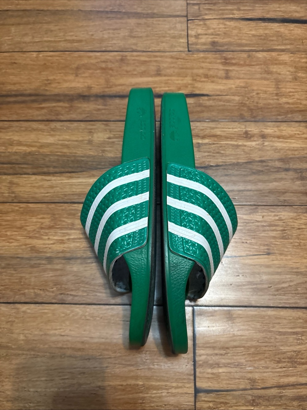 adidas Adilette Men's Slide Sandals Green White Striped Comfort Synthetic Sz 12 - Picture 10 of 13
